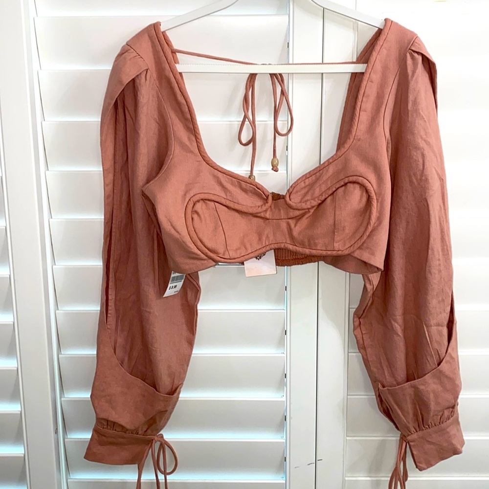Brazilian cropped top with wrap bishop sleeves